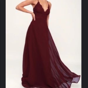 Lulus Madalyn Burgandy Lace Maxi Dress